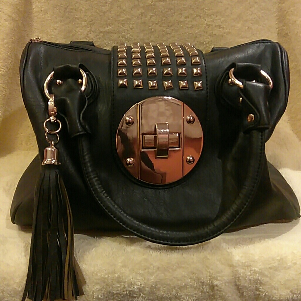 Black leather handbag